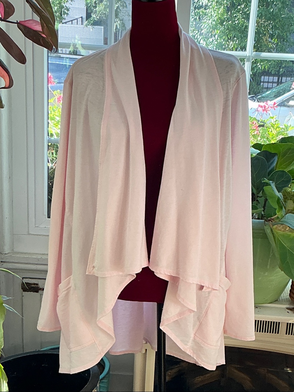 Light Pink Open-Front Draped Women's Sweater Cardigan size L by BRISAS